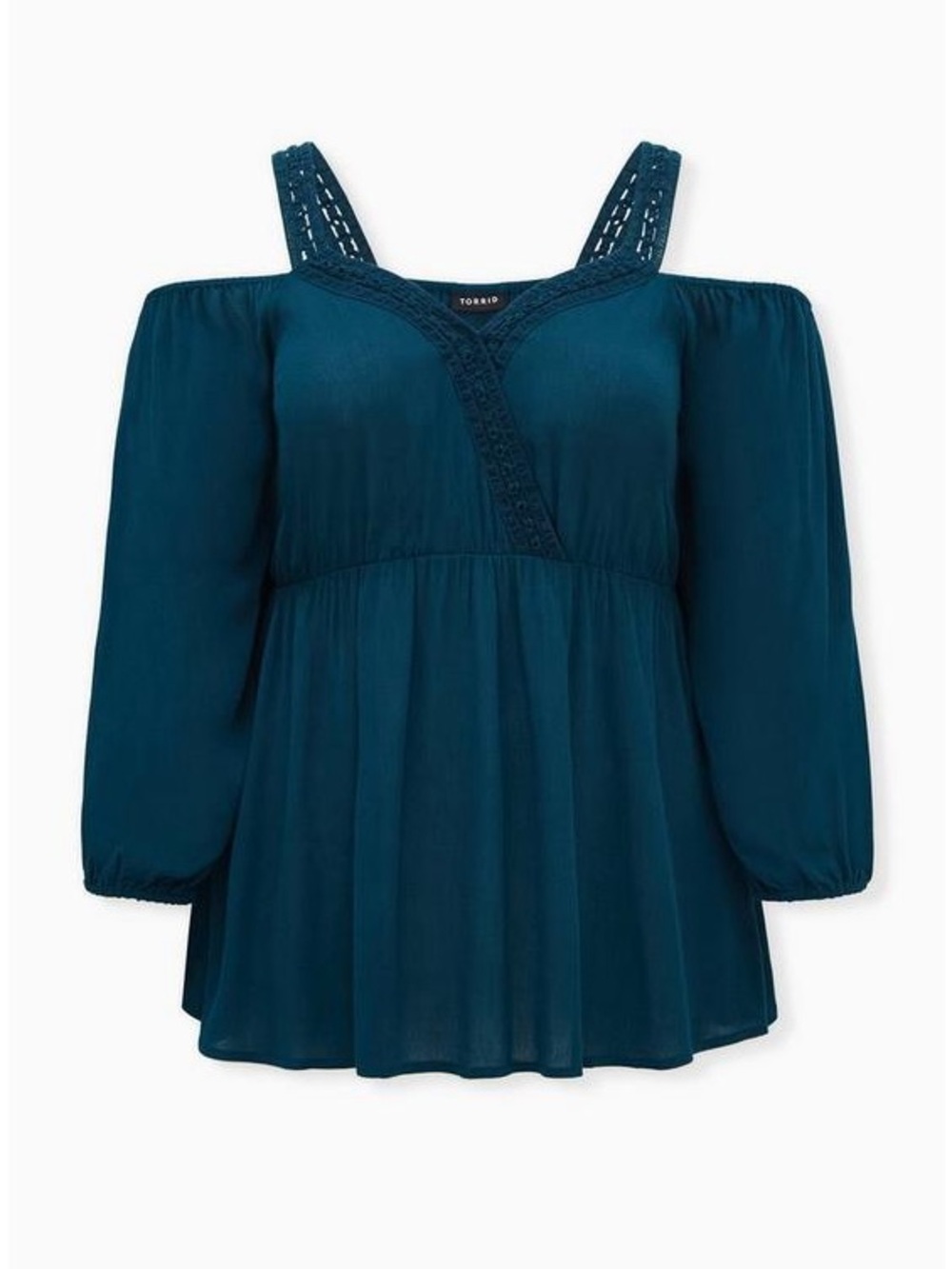 Torrid Teal Cold-Shoulder Peasant Top with Lace Straps Fall Fairycore Women’s 0